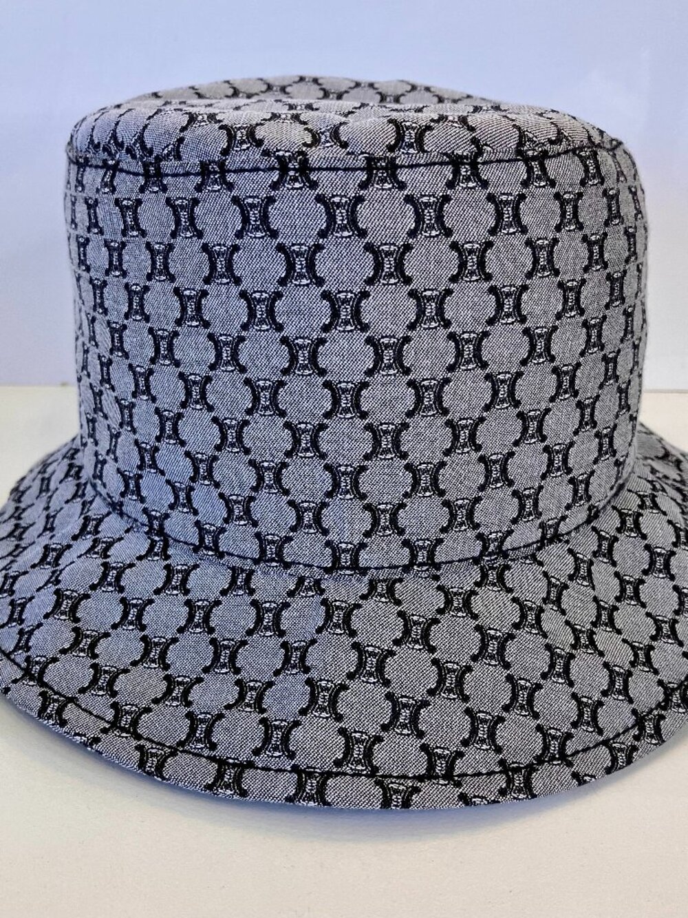 Authentic Celine Monogram Bucket Hat in Gray and Black